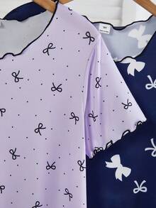Genkimix Kids 2pcs Girls Knitted Butterfly Print Nightgown, Summer Kids Night Gowns Sleep Wear Kids Girls Dress - Purple - View 5
