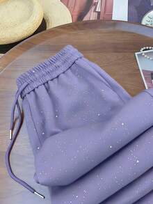 Franclia 星空印花弹力腰休闲直筒阔腿裤 - 紫色 - 查看 4