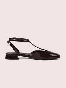 CUCCOO DOLLMOD Women's Square Toe Comfortable Fashion T-Strap Black Flats, Casual Commuter Elegant Aesthetic Vintage Style Suitable For Spring, Work, Wedding - Mocha Brown - View 10