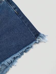 GlowEve Quần short denim nữ kiểu dáng thường ngày, có túi và cài nút, đa năng cho trang phục hàng ngày. - Rửa trung bình - Xem 3