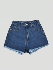 GlowEve Quần short denim nữ kiểu dáng thường ngày, có túi và cài nút, đa năng cho trang phục hàng ngày. - Rửa trung bình - Xem 4