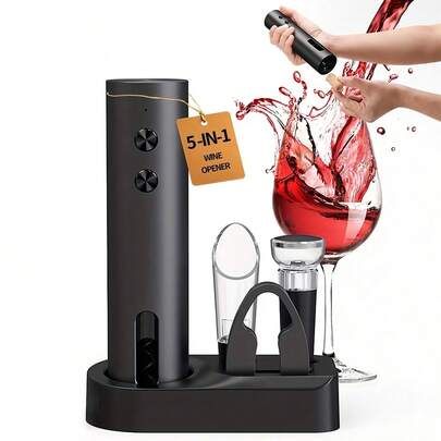 Teckwe 电动开瓶器，带充电底座，无线电动开瓶器，二合一醒酒器和倒酒器，带锡箔切割器，带展示充电站，方便收纳，适合婚礼、乔迁、情人节等场合。