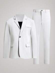 Officeau 男士休闲西装套装，包括夹克和裤子，适合春秋季节 - 灰色 - 查看 1