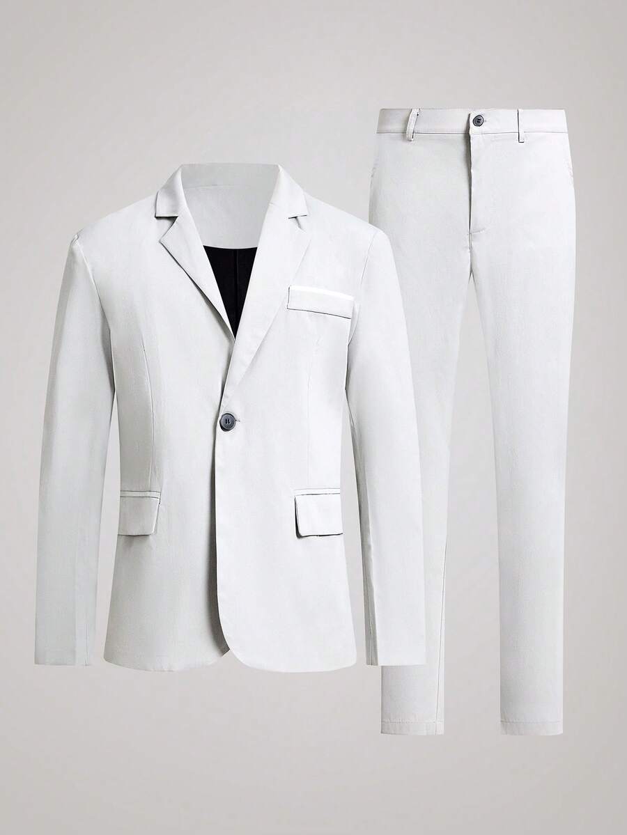 Officeau 男士休闲西装套装，包括夹克和裤子，适合春秋季节 - 灰色 - 查看 1