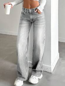 SHEIN LOW RISE STRAIGHT CYT WOMEN BLUE JEAN - Grey - View 7