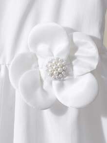 女童甜美优雅白色无袖吊带连衣裙，春夏款，3D立体花朵珍珠装饰，收腰设计，生日派对礼服 - 白色 - 查看 8