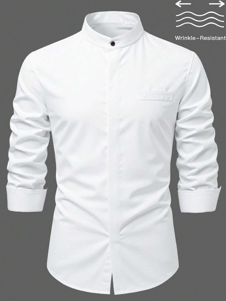 Manfinity Bizformal 男士白色商务衬衫，凉爽透气，抗皱，吸湿排汗，速干，春夏款 - 白色 - 查看 1