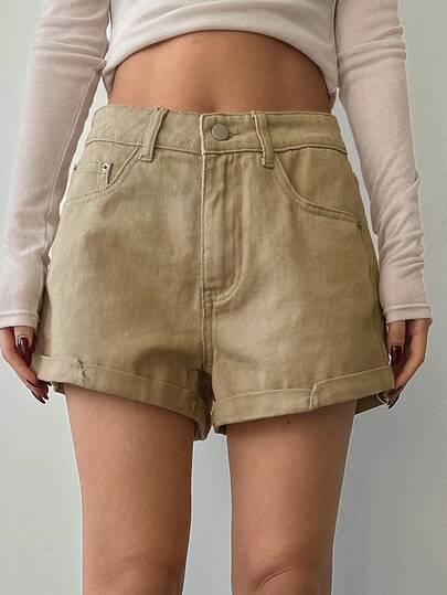 DAZY Quần short denim nữ cạp thấp, ống rộng, kiểu dáng thường ngày, chất liệu denim mài.