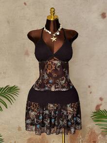Sunspun Vacation Bohemian Summer Hot Selling Camisole And Mini Skirt 2 Pieces Set - Brown - View 3