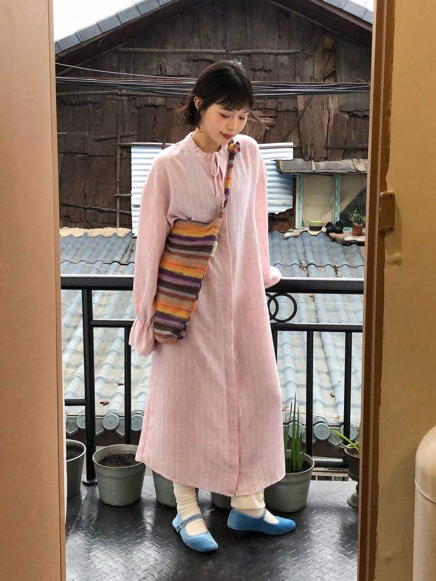 DAZY Camisa de manga larga suelta y lavada, chaqueta regular para mujer - Rosa Pálido - Ver 1