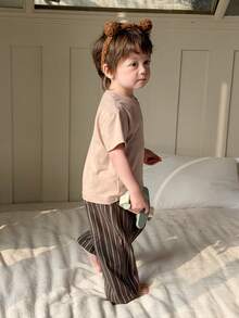 DAZY Toddler Boys' Crew Neck Contrast Stripe Comfortable 2 Pieces Pajama Set - Apricot - View 9