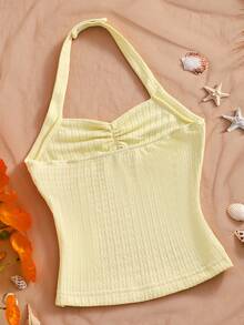 Elladie kids Áo croptop cổ yếm họa tiết sao biển màu trắng cho bé gái | Áo kiểu dáng ôm sát, nhún bèo, nơ rời, kiểu dáng ngắn với họa tiết sao biển và dây ngọc trai giả | Phong cách biển cả ngọt ngào, thêm nét tinh tế | Thiết kế cổ yếm + nơ rời | Kiểu dáng linh hoạt, có thể điều chỉnh độ vừa vặn | Chất liệu nhún bèo ôm sát | Ôm sát không gây khó chịu, thoải mái và thời trang - Màu vàng - Xem 3