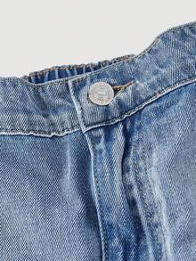 Sweetra Plus Size Distressed Frayed Hem Slant Pocket Casual Denim Shorts - Light Wash - View 3
