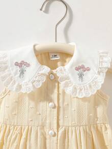 Đầm cotton mỏng không tay, thanh lịch, cổ bèo thêu họa tiết cho bé gái, chất liệu jacquard, thích hợp mặc hàng ngày và dự tiệc, dành cho bé từ 0-1 tuổi, hàng mới về mùa xuân/hè. - Màu be - Xem 5