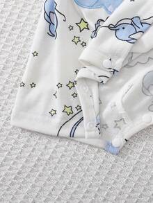 SHEIN Vintaside Kids Set de 2 piezas de pelele y gorro con estampado de elefante bordado, de manga corta y cuello redondo con broches en los hombros, para bebé recién nacido - Multicolor - Ver 7