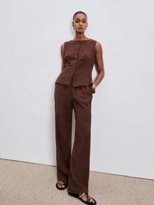 ATUI Studio Women's Summer Casual Solid Color Round Neck Tank Top And Pants 2 Pieces Set - Brown - View 4