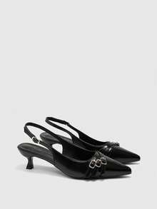 CUCCOO BIZCHIC Casual Minimalist Solid Color Pointed Toe Women Pumps Valentine's Day - Black matt - View 7