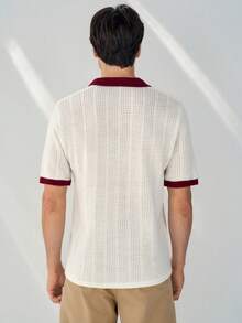 Manfinity Homme Men's Contrast Collar & Cuff Short Sleeve Knit Top Men Buttoned Knitted Polo Men Knit Tops Maroon And White Polo Men - White - View 2