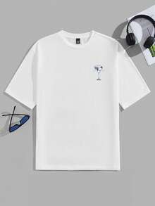 VIVINTIMO 男士标语和饮料图案圆领短袖休闲T恤 - 白色 - 查看 4