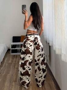 StreetHx Quần jeans ống loe họa tiết da bò kiểu retro dành cho nữ - Nhiều màu - Xem 2