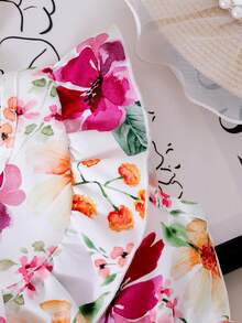 SHEIN Vintaside Kids 女嬰白色花卉蕾絲飾邊洋裝，可愛夏季度假熱帶海灘休閒荷葉袖派對復活節穿搭 - 白色 - 查看 8