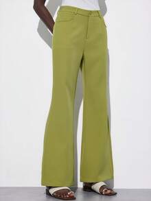Aveloria Modichic Fashionable Versatile Minimalist Slim Fit Flared Women's Suit Pants - Green - View 2