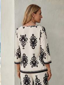 Faunlyn 女士度假休闲复古印花衬衫 - 彩色 - 查看 2