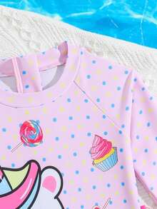 柔软可爱的火烈鸟元素，让女宝宝的梦幻海边时光从这套甜美的泳衣套装开始！ - 粉色 - 查看 4