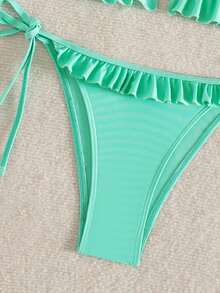 Swim Mod Đồ bơi nữ, đồ bơi mùa hè cho nữ, màu trơn, viền bèo nhún, cổ yếm buộc dây, bộ bikini hai mảnh. - Màu xanh lam - Xem 6