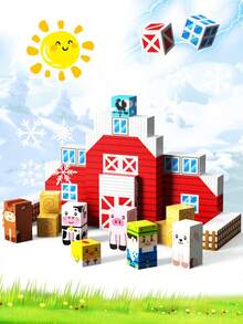 MINKOJA 农场磁性积木，磁性拼搭积木套装，益智玩具，课堂搭建玩具，随机颜色，复活节，复活节礼物，儿童节，旅行玩具，磁性积木，拼搭积木，儿童磁性拼搭积木玩具 - 彩色 - 查看 3