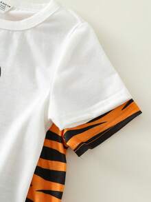 SHEIN 2件套新生儿男/女宝宝可爱卡通条纹针织连体衣，夏季 - 彩色 - 查看 5