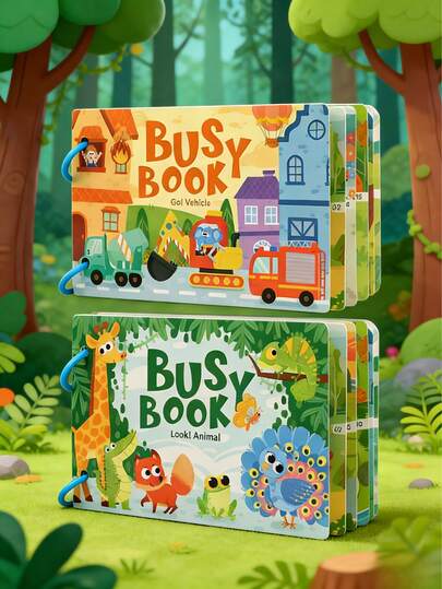 POKOJA LAND 儿童安静书，互动式教育学习贴纸书，两种图案可选：小动物和交通字母，早期字母和词汇学习，结实耐用的纸张，可重复使用的趣味形状，早教益智玩具，适合儿童生日派对的教育礼物