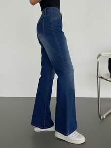 DAZY High Waist Flare Distressed Pocket Casual Jeans For Women - Blue - View 3