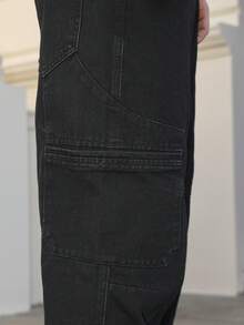 Manfinity LEGND Quần jean denim cargo nhiều túi màu đen dành cho nam, quần dài ống rộng dáng suông. - màu đen - Xem 4