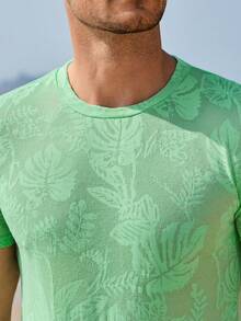 VENTUSAIL Áo thun nam cổ tròn dáng rộng, chất liệu vải họa tiết hoa, phong cách mùa hè. - màu xanh lá - Xem 6