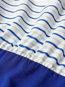 Maweii 大码女式休闲条纹撞色拼接连衣裙，百搭多层荷叶边收腰设计，七分袖，优雅度假风，适合日常、工作、通勤穿着。 - 彩色 - 查看 8