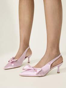 CUCCOO CHICEST Women's Romantic Elegant Satin Bowknot Pointed Toe High Heel Dress Shoes, Pink, Spring/Summer Valentine's Day Elegant Shoes - Pink - View 4