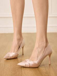 CUCCOO HITCHD Women's Fashionable Elegant Faux Pearl White Satin Pointed Toe High Heel Pumps, Suitable For Banquet, Wedding, Commute, Date, Christmas Party Valentine's Day Elegant Shoes Wedding Shoes - Pink - View 5