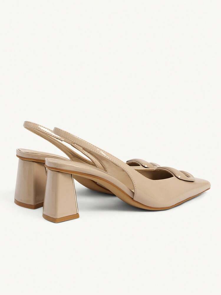 CUCCOO CHICEST Women's Pointed Toe High Heel Pumps With Geometric Metal Buckle Decor, Elegant Commuter Fashion Stilettos, Glossy Apricot Patent Leather, Suitable For Workplace And Versatile Occasions Wedding Shoes Spring Shoes Bride Shoes