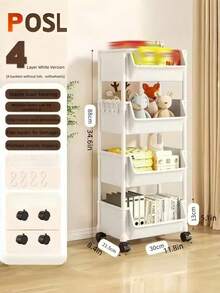 Carrito de almacenamiento con ruedas de 4/5 niveles, carrito de almacenamiento práctico de plástico con ruedas, 5 capas, estantería móvil con ruedas, rotación de 360 grados, carrito funcional, carrito de libros, gabinete de almacenamiento, artículos decorativos, regalos, temporada de regreso a clases, Día del Padre. Adecuado para baños, salas de estar, cocinas, utensilios y otras cajas de almacenamiento - Estantería de almacenamiento multinivel móvil para interiores, carrito de almacenamiento móvil | Almacenamiento moderno | Diseño de estantería abierta, carrito de almacenamiento con ruedas - Multicolor - Ver 6