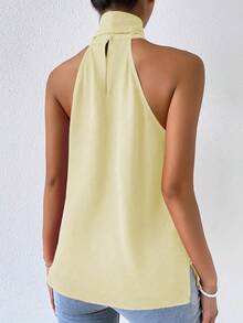 RosyDaze Women's Solid Color Tie-Neck Casual Versatile Daily Wear Shirt - Light Yellow - View 2