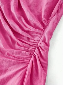 ZEYLAH 褶饰不对称领口中长连衣裙 - 玫紅色 - 查看 5