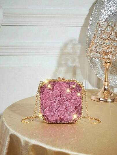 SHECARRY Bolsos de noche para damas y mujeres, bolsos de mano, bolsos cruzados, de moda, de lujo, con diamantes, con flores de diamantes, brillantes, elegantes, sencillos, para cóctel, fiesta, baile de graduación, club, cita, cumpleaños, noche, banquete