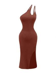 NostaNoir Women's Fashionable Solid Color Sexy Midi Bodycon Dress - Brown - View 4
