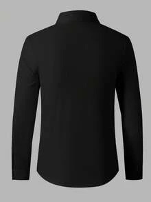 SHEIN Camisa de Manga Longa com Estampa de Letra em Estilo Colegial Casual Gentleman para Adolescentes - Preto - Visão 2