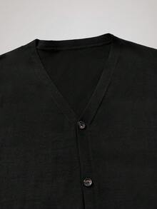 男士纯色V领长袖休闲针织开衫 - 查看 3