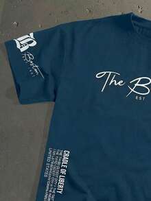 StoneGrade Plus Size Men's Casual Slogan Print Round Neck Short Sleeve T-Shirt, Summer T Shirt For Man Simple T Shirts Men Men Tee Shirts Men T Shirts Casual - Blue - View 2