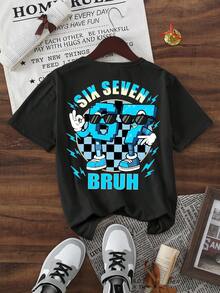 Streecool Kids' Casual And Creative T-Shirt With Digital, Cartoon, And Lightning Bolt Designs. Comfortable Short-Sleeved Basic T-Shirt For Spring, Summer, And Fall. Size 5T. - 紅色和黑色 - 查看 3