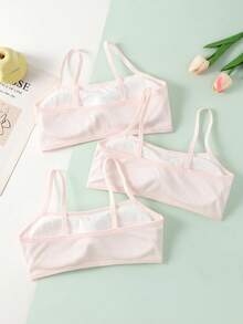 Set de 3 tops cortos tipo bralette inalámbricos de unicolor para niñas - Rosa - Ver 2