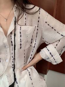 Airaco 女士休闲舒适亚麻印花衬衫 - 白色 - 查看 9